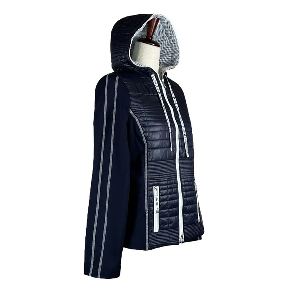 Women's Navy Athleisure Hooded Jacket Size 6 I'CONA Zip Up Sporty Comfy NWT - Picture 9 of 16